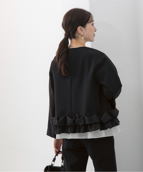 Sono ノーカラージャケット ブラック フリル付き Sono（ソーノ） uvカット ジャケット ノーカラージャケット 卒園式