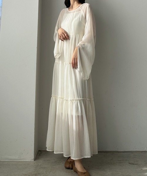 「Louere」 長袖ワンピース SMALL クリーム レディース_画像4