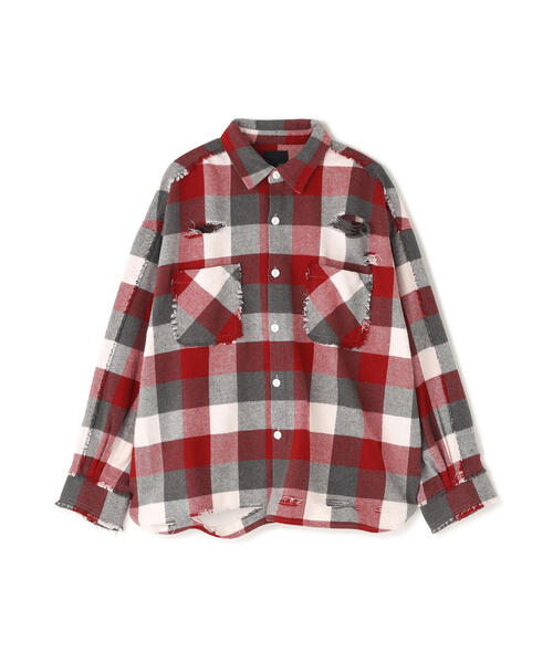 トップス DankeSchon PIGMENT DAMAGE FLANNEL CHECK DankeSchon/ダンケシェーン/PIGMENT DAMAGE FLANNEL CHECK LONG SLEEVE