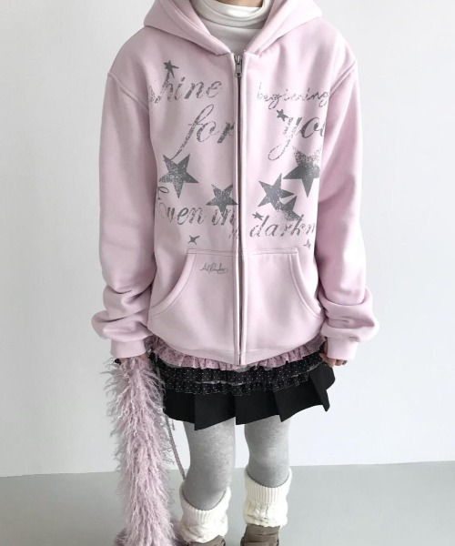 DIAVEL パーカー 「3色展開」Y2Kムード全開 星柄プリント オーバー