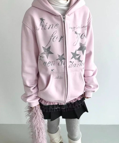 DIAVEL パーカー 「3色展開」Y2Kムード全開 星柄プリント オーバー