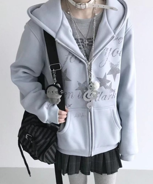 DIAVEL パーカー 「3色展開」Y2Kムード全開 星柄プリント オーバー