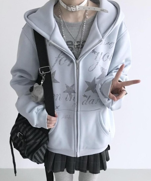 DIAVEL パーカー 「3色展開」Y2Kムード全開 星柄プリント オーバー