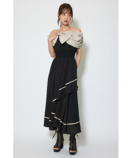 フロントビッグリボンフレアワンピース 春服 夏服 rienda（リエンダ） ワンピース フロントビッグリボンフレアワンピース