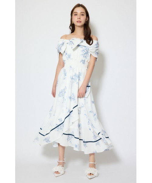 フロントビッグリボンフレアワンピース 春服 夏服 rienda（リエンダ） ワンピース フロントビッグリボンフレアワンピース