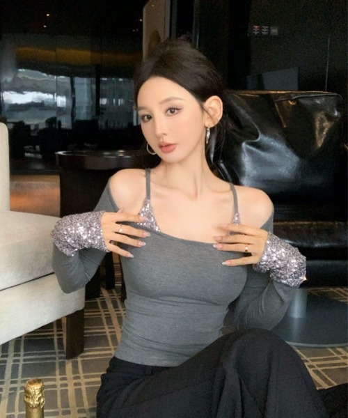 ダナキャラン DONNA KARAN スパンコール キャミソール トップス Donna 