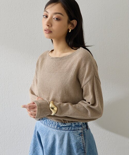 ニット セーター ボートネックペーパーヤーンプルオーバー レディースの画像