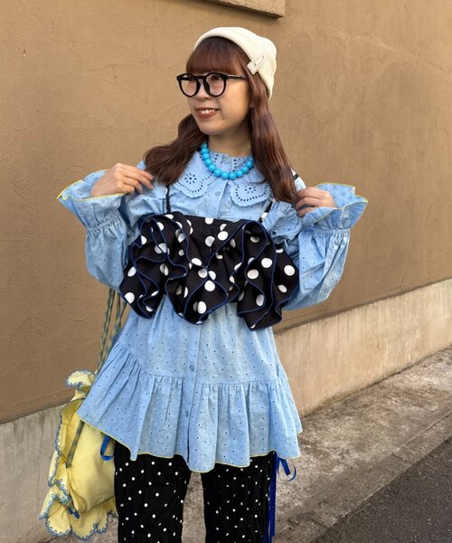 【美品】ポールアンドジョーシスター★バンビプリントが可愛いチュニック♪ たっぷりフロントフリル サイズ1 ブルー系 z15580 美品】ポールアンドジョーシスター☆バンビプリントが可愛いチュニック