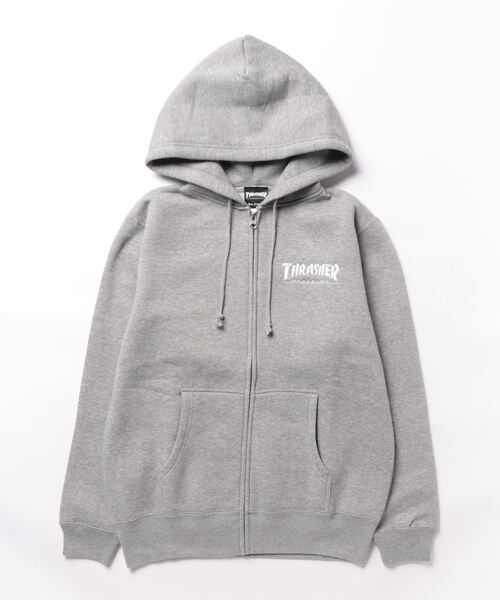 「THRASHER」 ジップアップパーカー LARGE アッシュグレー メンズ_画像3