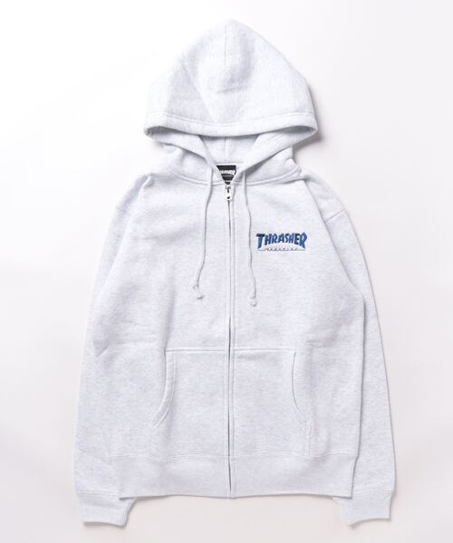 「THRASHER」 ジップアップパーカー LARGE アッシュグレー メンズ_画像5