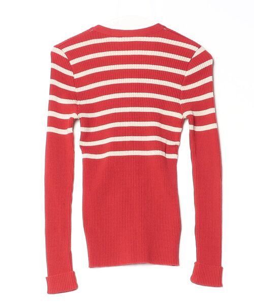 「PAULE KA」 ボーダー柄ニットカーディガン L レッド レディース_画像2