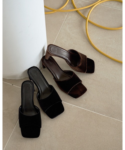 靴 anuke Squaretoe Velour Mule anuke（アンヌーク） サンダル ミュール Squaretoe Velour Mule