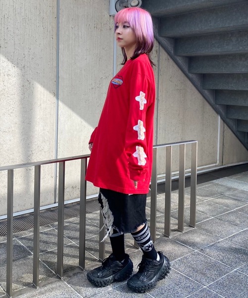 「Candy Stripper」 長袖カットソー 2 レッド レディース_画像9