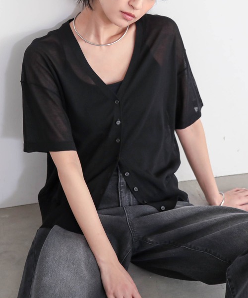 for/c（フォーシー） カーディガン 半袖 シアーニットVネック