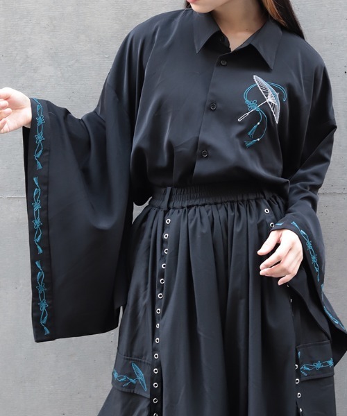 REZEN 刺繍リボン付き長袖ブラウス Lサイズ REZEN（リゼン） シャツ 和傘刺繍和袖シャツ メンズ : ZOZOTOWN Yahoo
