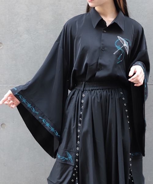 REZEN　リゼン　和柄シャツ　アクシーズファム　扇　ユニセックス　黒　L REZEN（リゼン） シャツ 和傘刺繍和袖シャツ メンズ : ZOZOTOWN Yahoo
