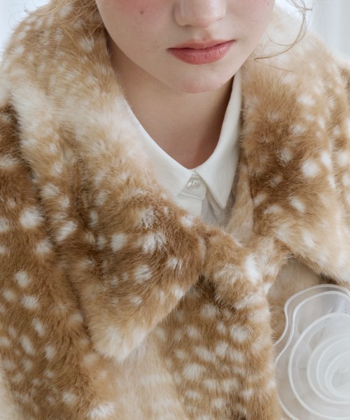 コート アウター tulle brooch fur coat / コサージュ付きファーコート