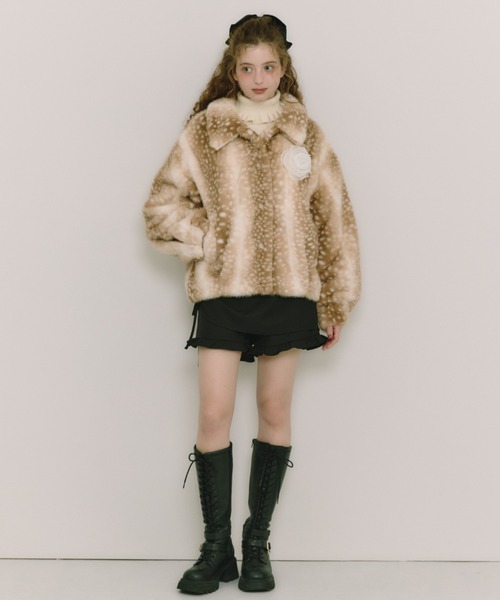 コート アウター tulle brooch fur coat / コサージュ付きファーコート