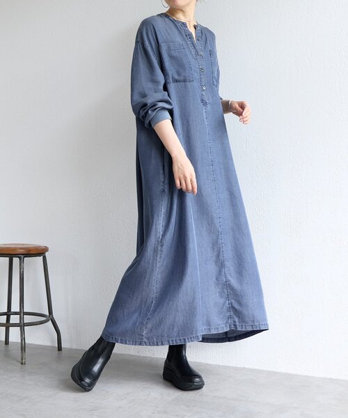 309t*美品 ビアズリー BEARDSLEY デニム風 チュニックワンピース BEARDSLEY（ビアズリー） ワンピース デニムシャツワンピ : ZOZOTOWN