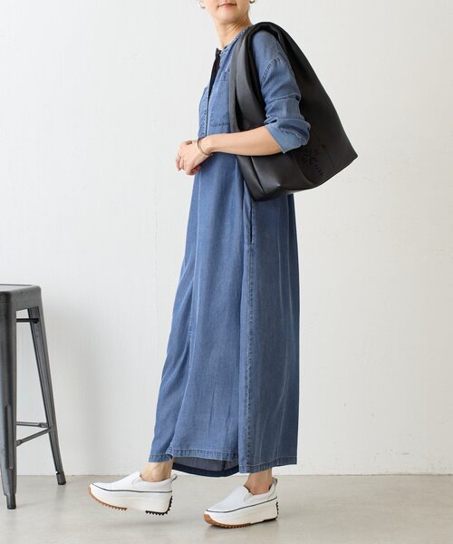 309t*美品 ビアズリー BEARDSLEY デニム風 チュニックワンピース BEARDSLEY（ビアズリー） ワンピース デニムシャツワンピ : ZOZOTOWN
