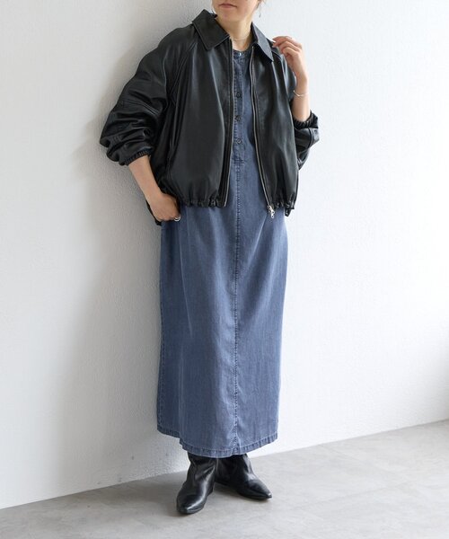 BEARDSLEY デニム スタンドカラー シャーリング袖 ワンピース BEARDSLEY（ビアズリー） ワンピース 「完売カラー追加検討中」デニム