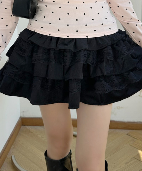 Ada. スカート レース切替 ティアードフリル ミニ スカート : ZOZOTOWN