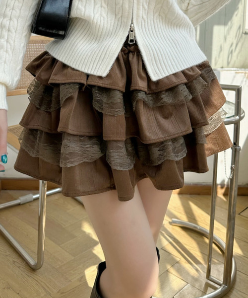 Ada. スカート レース切替 ティアードフリル ミニ スカート : ZOZOTOWN