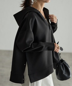 パーカー サイドスナップボタンVネックダンボールパーカー レディース