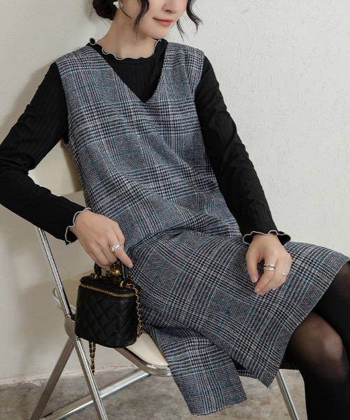 ジャンパースカート チェックジャンパースカート ミディアム丈