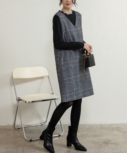 ジャンパースカート チェックジャンパースカート ミディアム丈