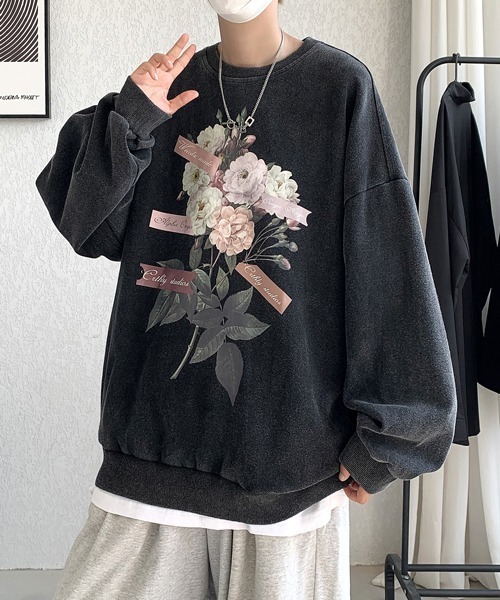 トレーナー スウェット 「FVLMEN」flower photo pigment sweat