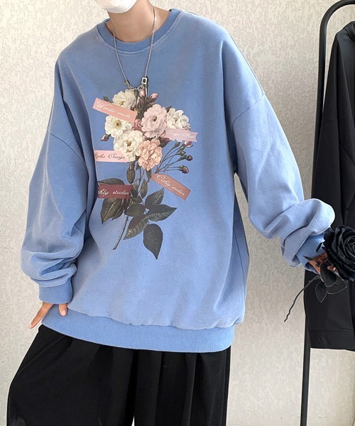 トレーナー スウェット 「FVLMEN」flower photo pigment sweat