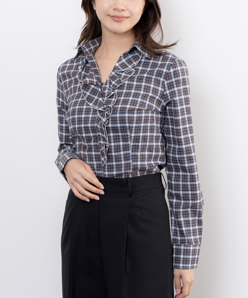 ナラカミーチェ（NARACAMICIE）/ネルチェック衿付きフリルシャツ NARACAMICIE（ナラカミーチェ） ブラウス シャツ ネルチェック衿付き