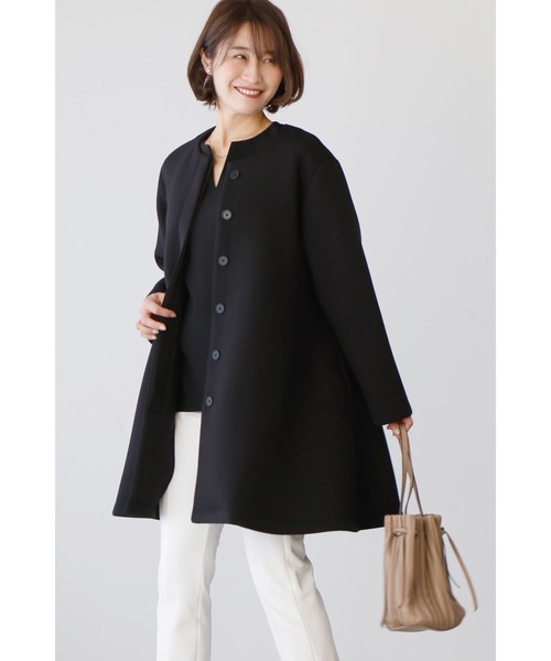 Ehre style ノーカラーコート コート なが〜く着られるノーカラー 