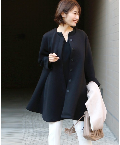 Ehre style ノーカラーコート コート なが〜く着られるノーカラー 