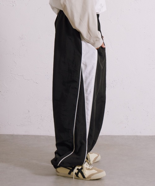 and per se 黒 サイドライン パンツ PAIRMANON STREET（ペアマノンストリート） パンツ ナイロン サイド