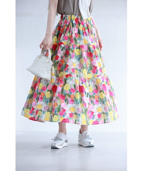 cawaii スカート お花畑の風景広がるガーデンミディアムスカート