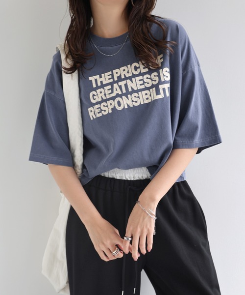 andme（アンドミー） tシャツ ピグメント加工ロゴプリントショート丈T