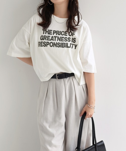 andme（アンドミー） tシャツ ピグメント加工ロゴプリントショート丈T