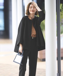 RURIUE BOUTIQUE ノーカラーフレアースリーブスーツ ピンクベージュ