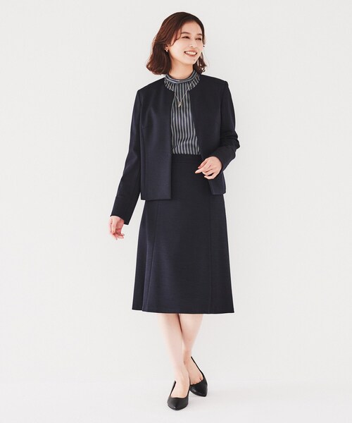 新品 UNTITLED スカートスーツ M ネイビー UNTITLED スカート 「通勤スーツ」ウール混ジャージ マーメイド