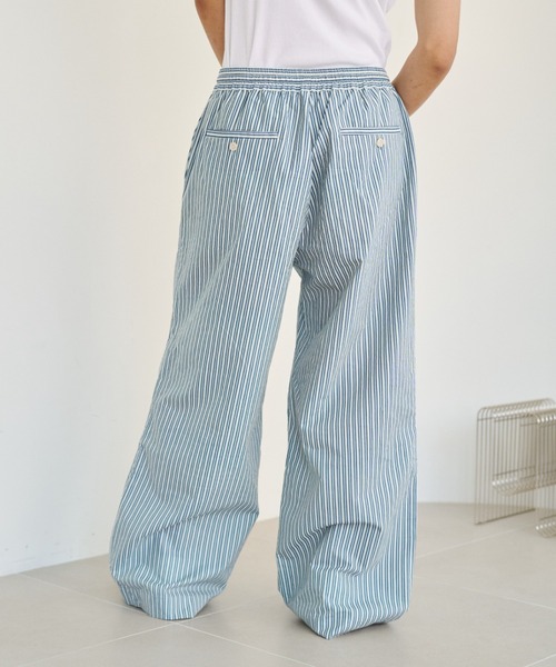【初売り】 パンツ wood Camphor wide trousers print stripe baggy パンツ