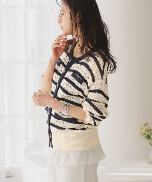 DONOBAN（ドノバン） カーディガン リボンボタンレースカーディガン