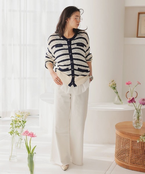 DONOBAN（ドノバン） カーディガン リボンボタンレースカーディガン