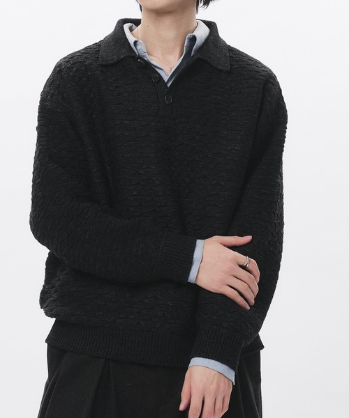 00s Supreme ジャガード編み ニットポロ ブラック M Adoon plain セーター ニット JACQUARD KNIT POLO / ジャガード編み