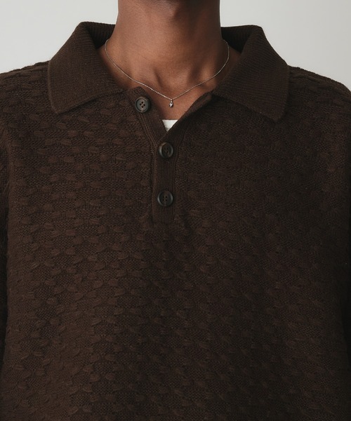 Adoon plain セーター ニット JACQUARD KNIT POLO / ジャガード編み