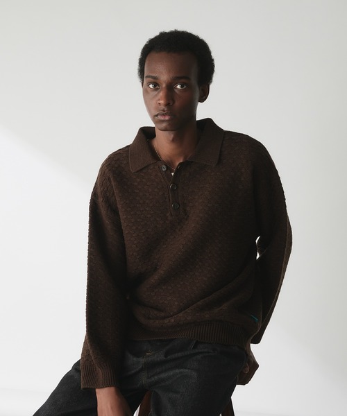 00s Supreme ジャガード編み ニットポロ ブラック M Adoon plain セーター ニット JACQUARD KNIT POLO / ジャガード編み