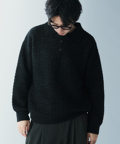 Adoon plain セーター ニット JACQUARD KNIT POLO / ジャガード