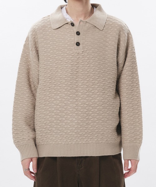 Adoon plain セーター ニット JACQUARD KNIT POLO / ジャガード編み