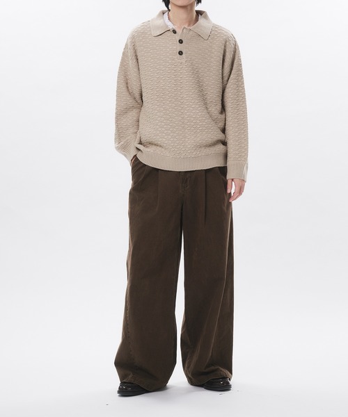 Adoon plain セーター ニット JACQUARD KNIT POLO / ジャガード編み